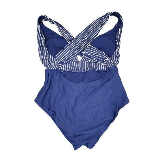 Sea Angel One Piece V Neck Navy White Striped One Piece Women's Size Medium - Picture 2 of 9